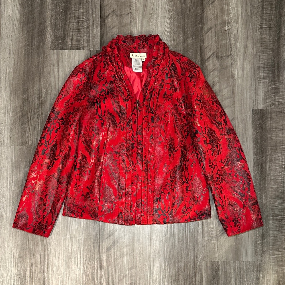 A La Carte Faux Leather Notched Front Full Zip Jacket - Medium